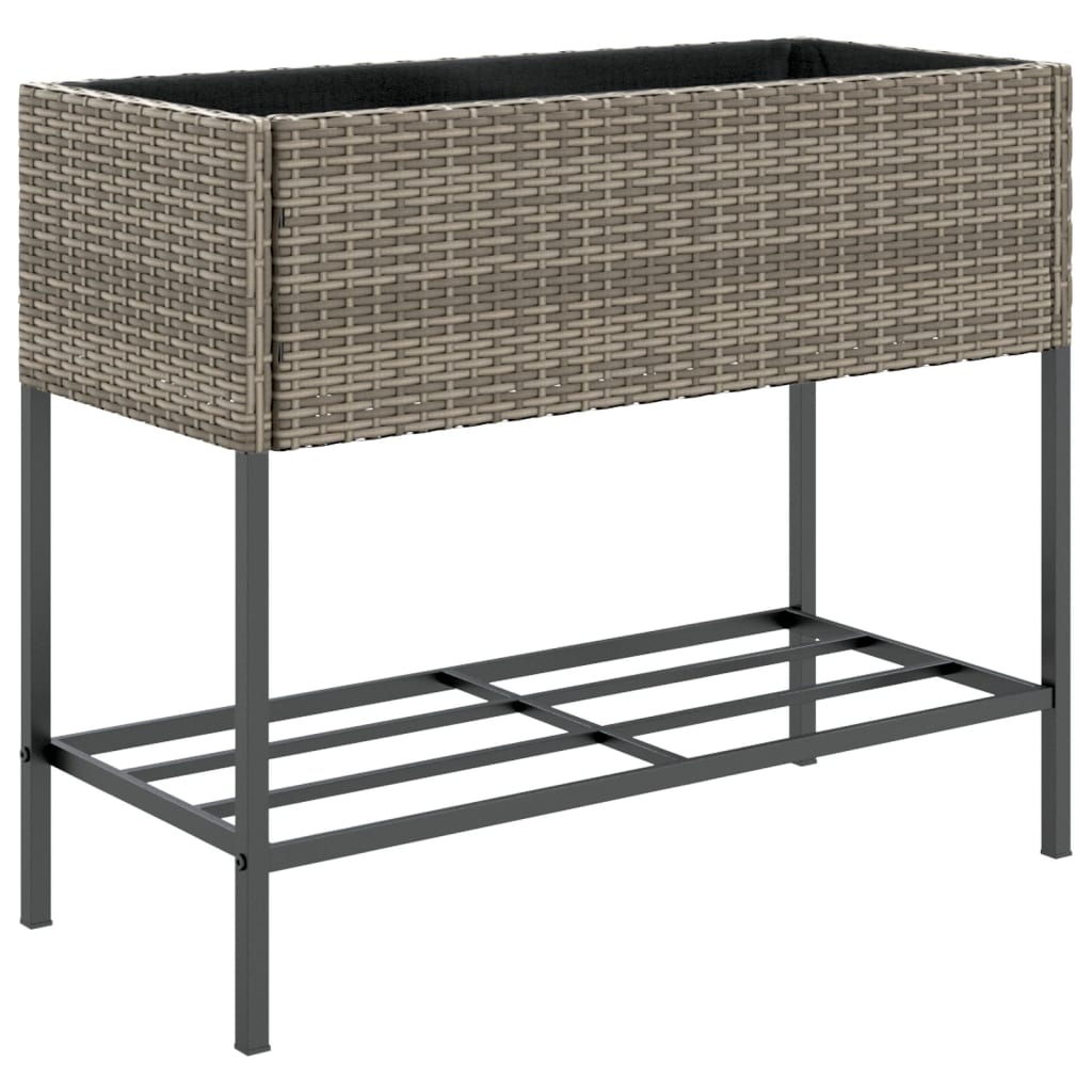 plantekasse med hylde polyrattan grå