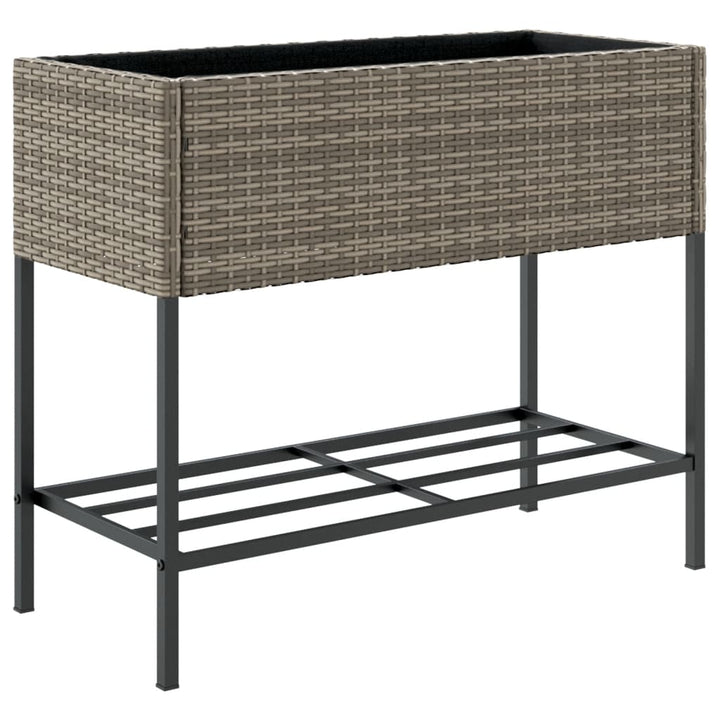 plantekasse med hylde polyrattan grå
