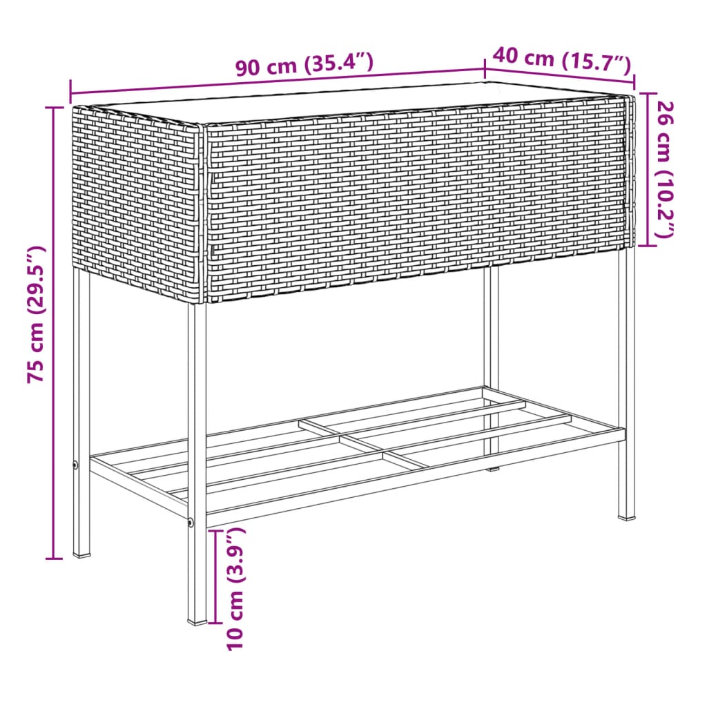 plantekasse med hylde polyrattan grå
