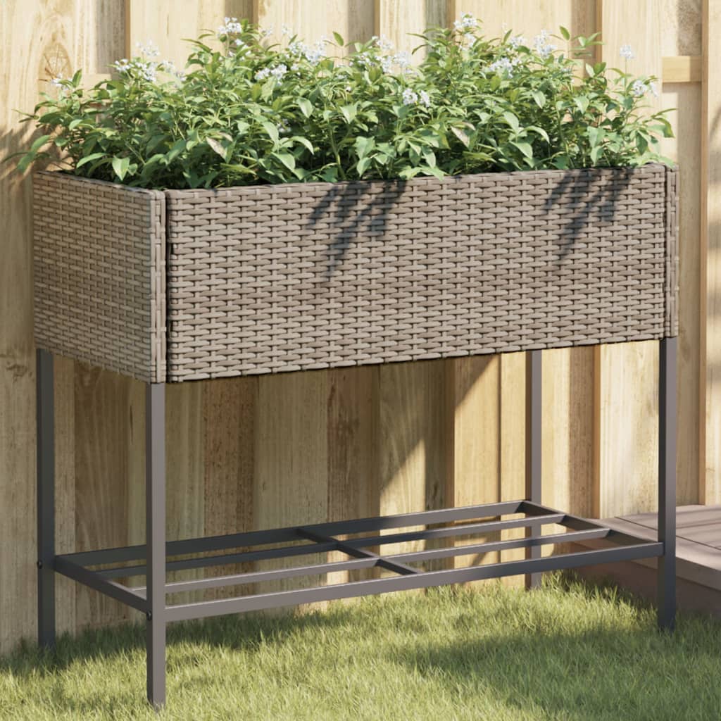 plantekasse med hylde polyrattan grå