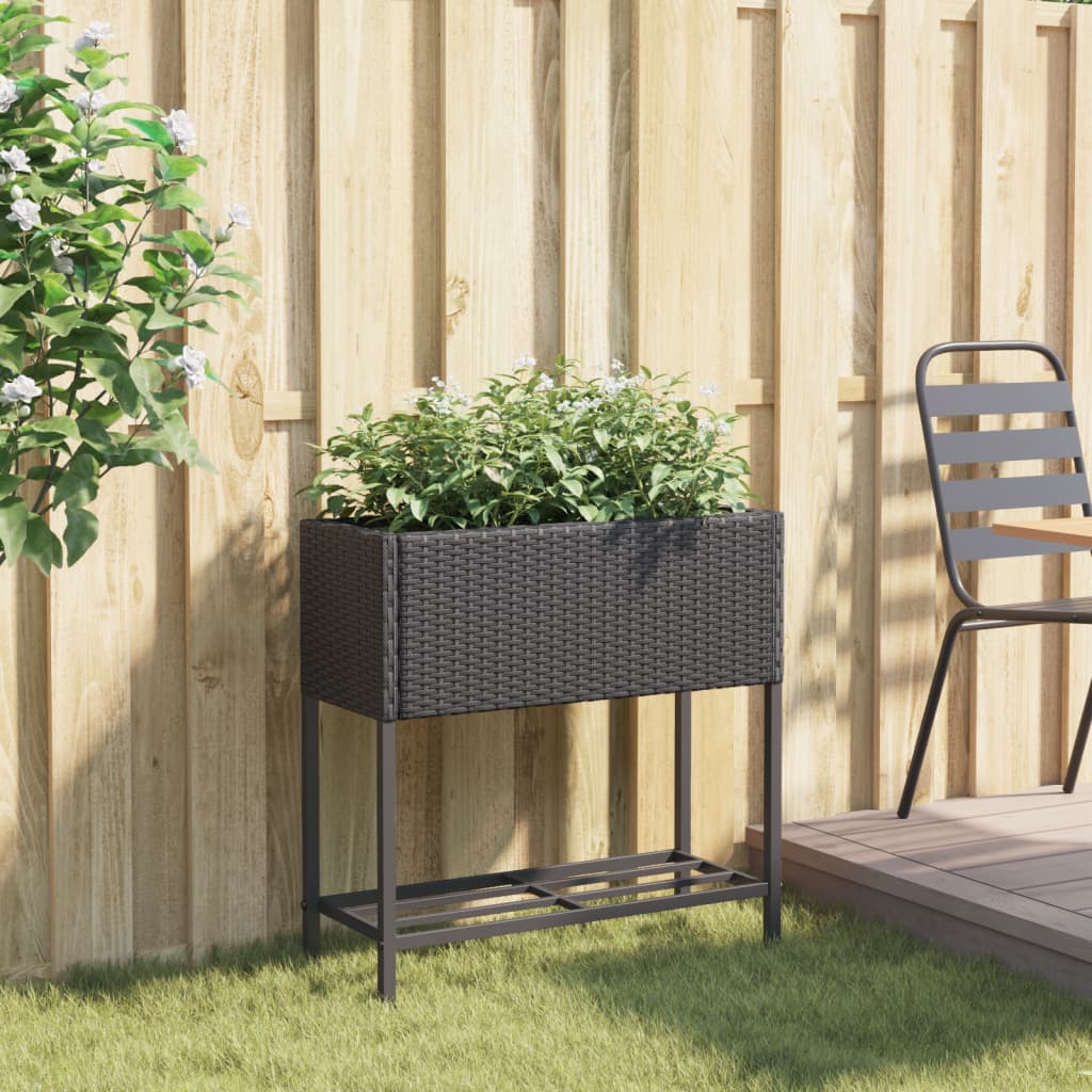 plantekasse med hylde polyrattan sort