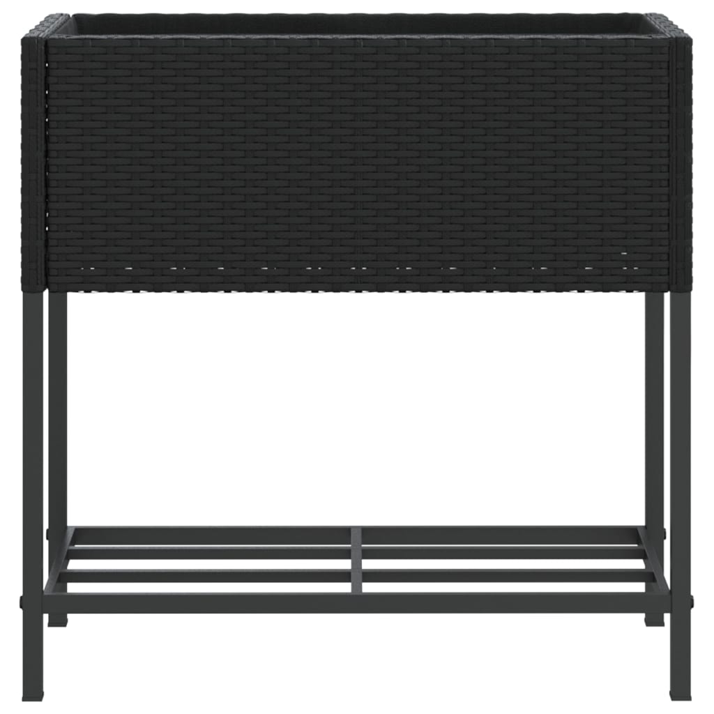 plantekasse med hylde polyrattan sort
