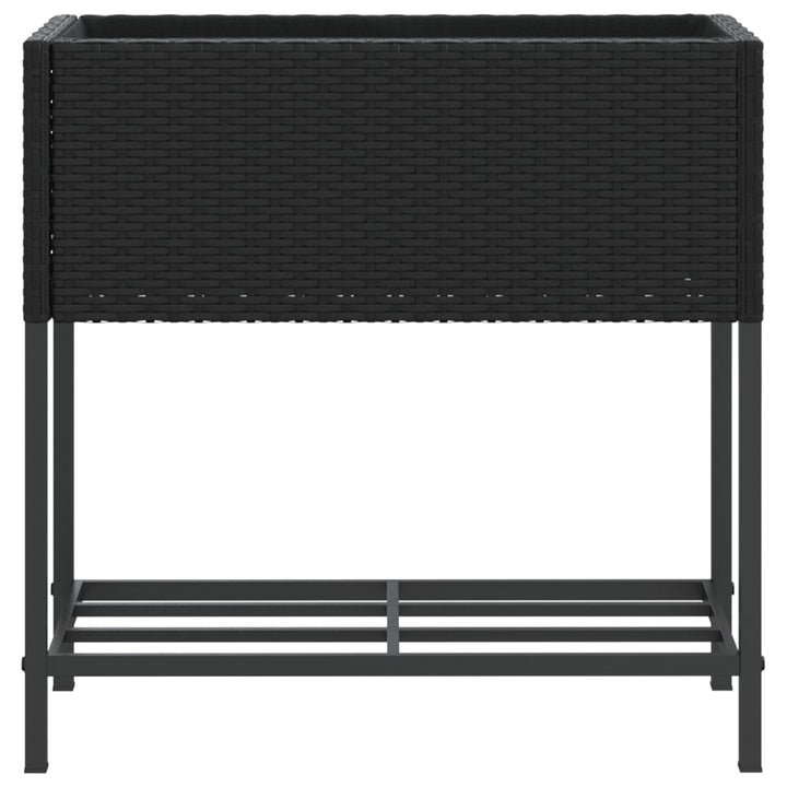 plantekasse med hylde polyrattan sort