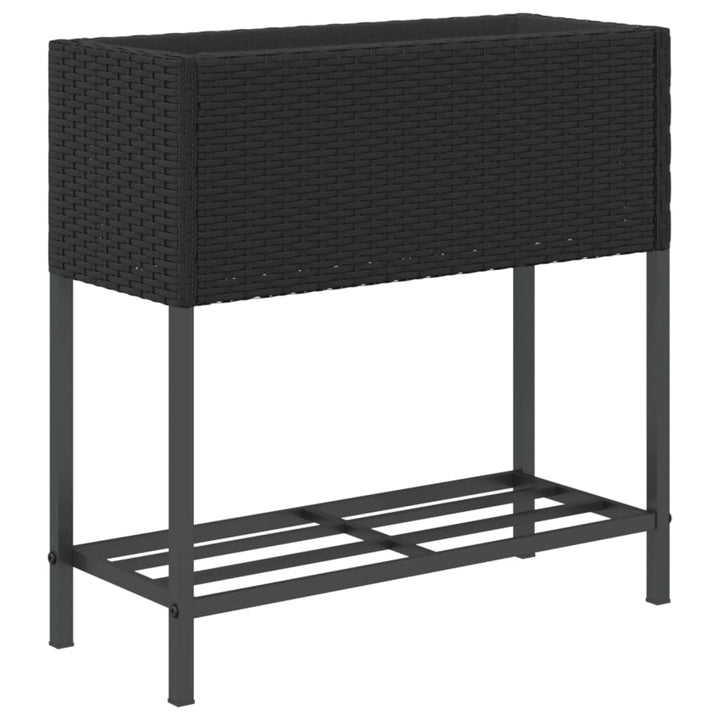 plantekasse med hylde polyrattan sort