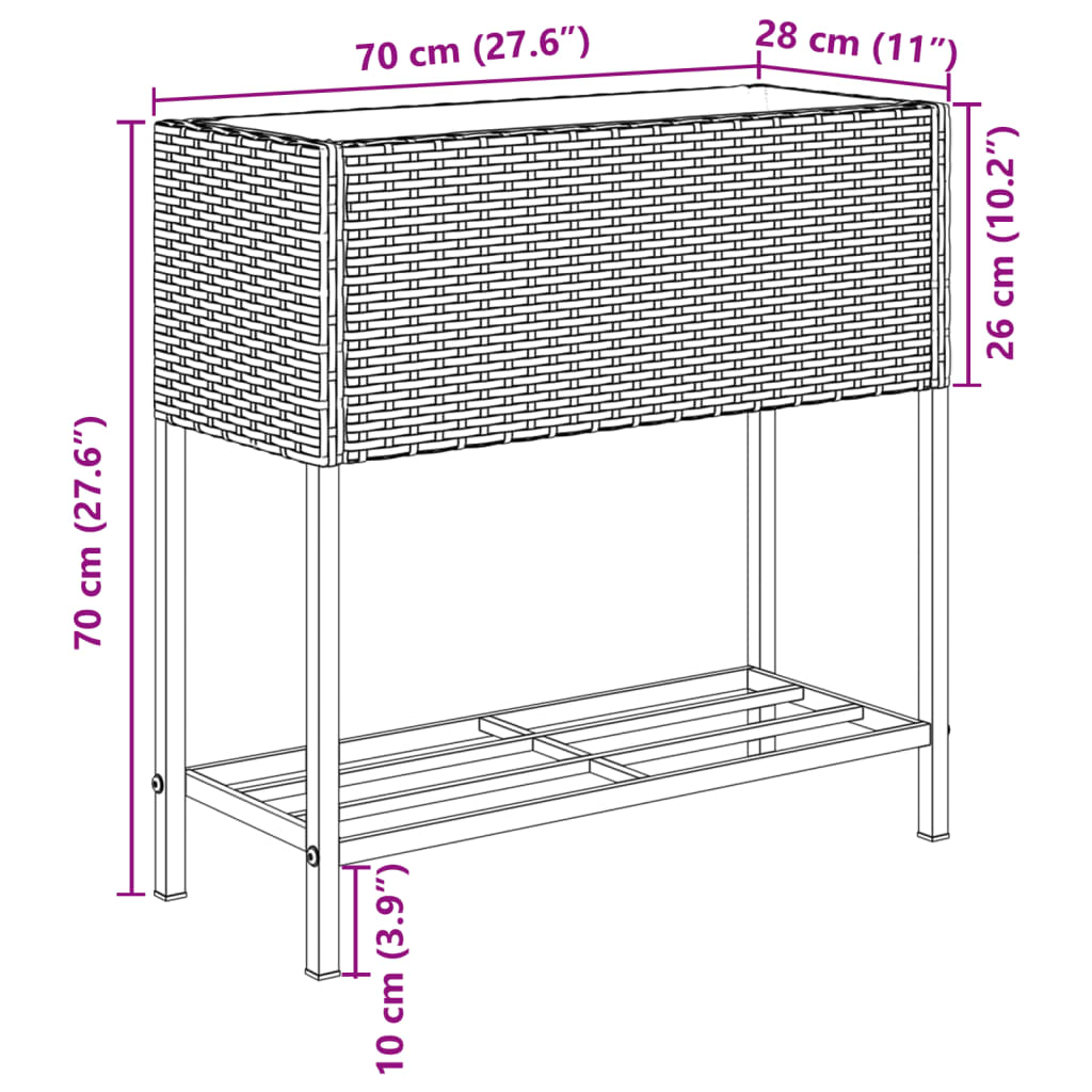 plantekasse med hylde polyrattan sort