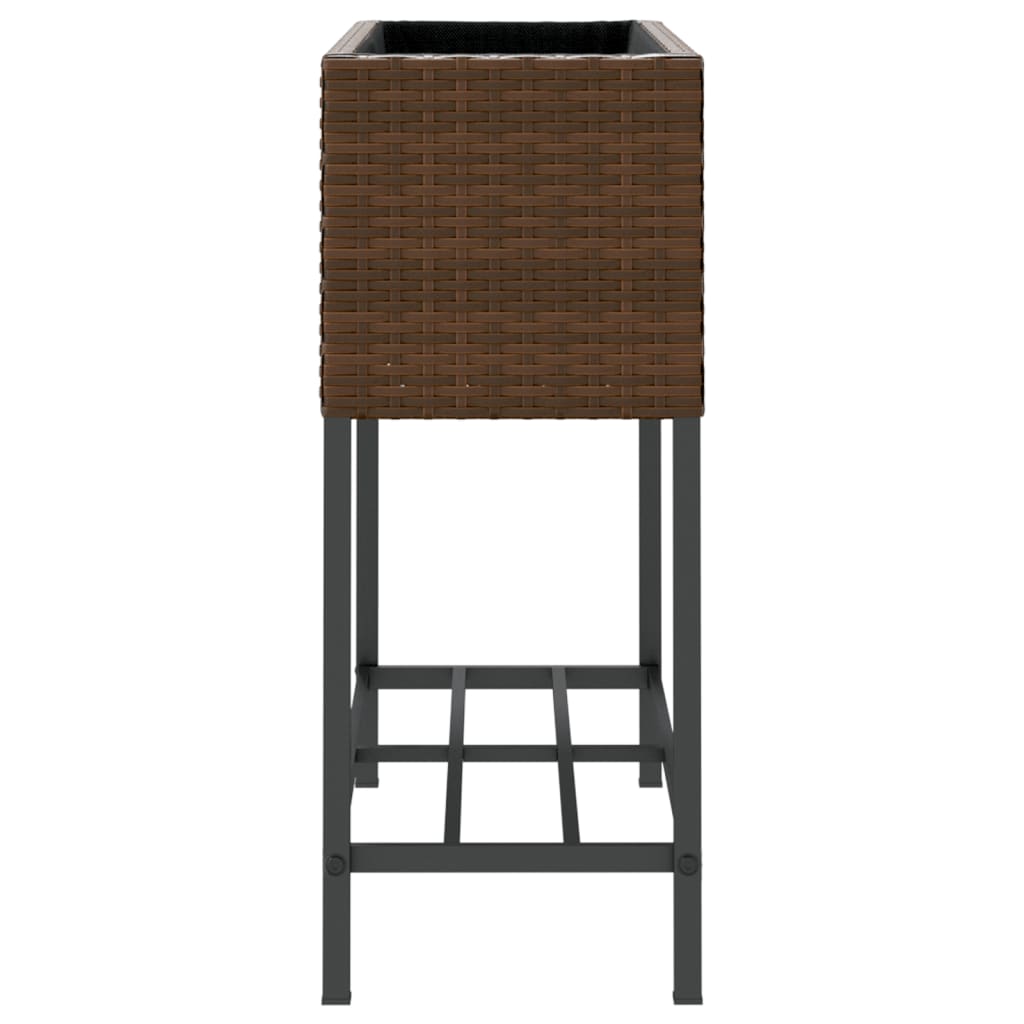 plantekasse med hylde polyrattan brun