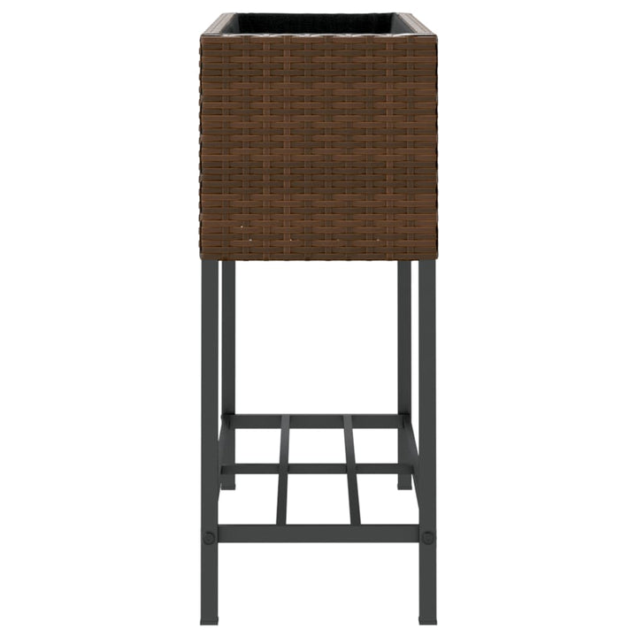 plantekasse med hylde polyrattan brun