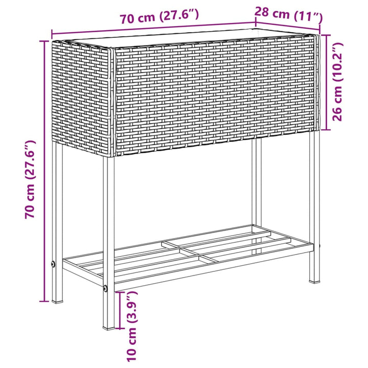 plantekasse med hylde polyrattan brun