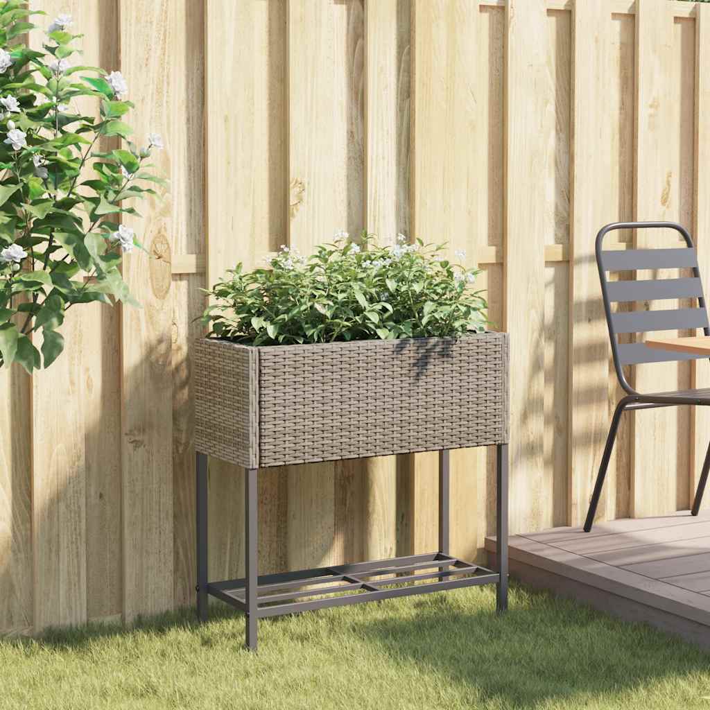 plantekasse med hylde polyrattan grå