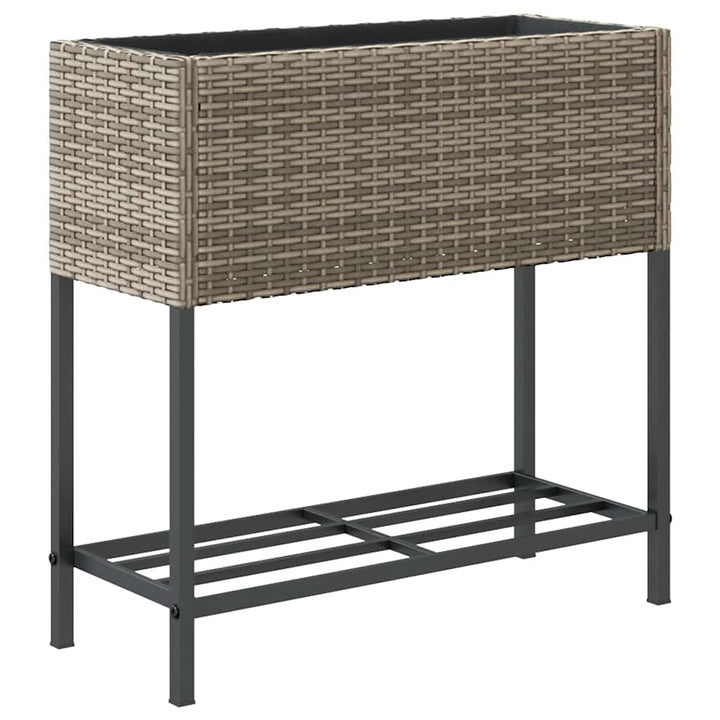 plantekasse med hylde polyrattan grå