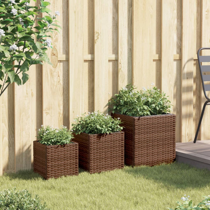plantekasser 3 stk. polyrattan brun