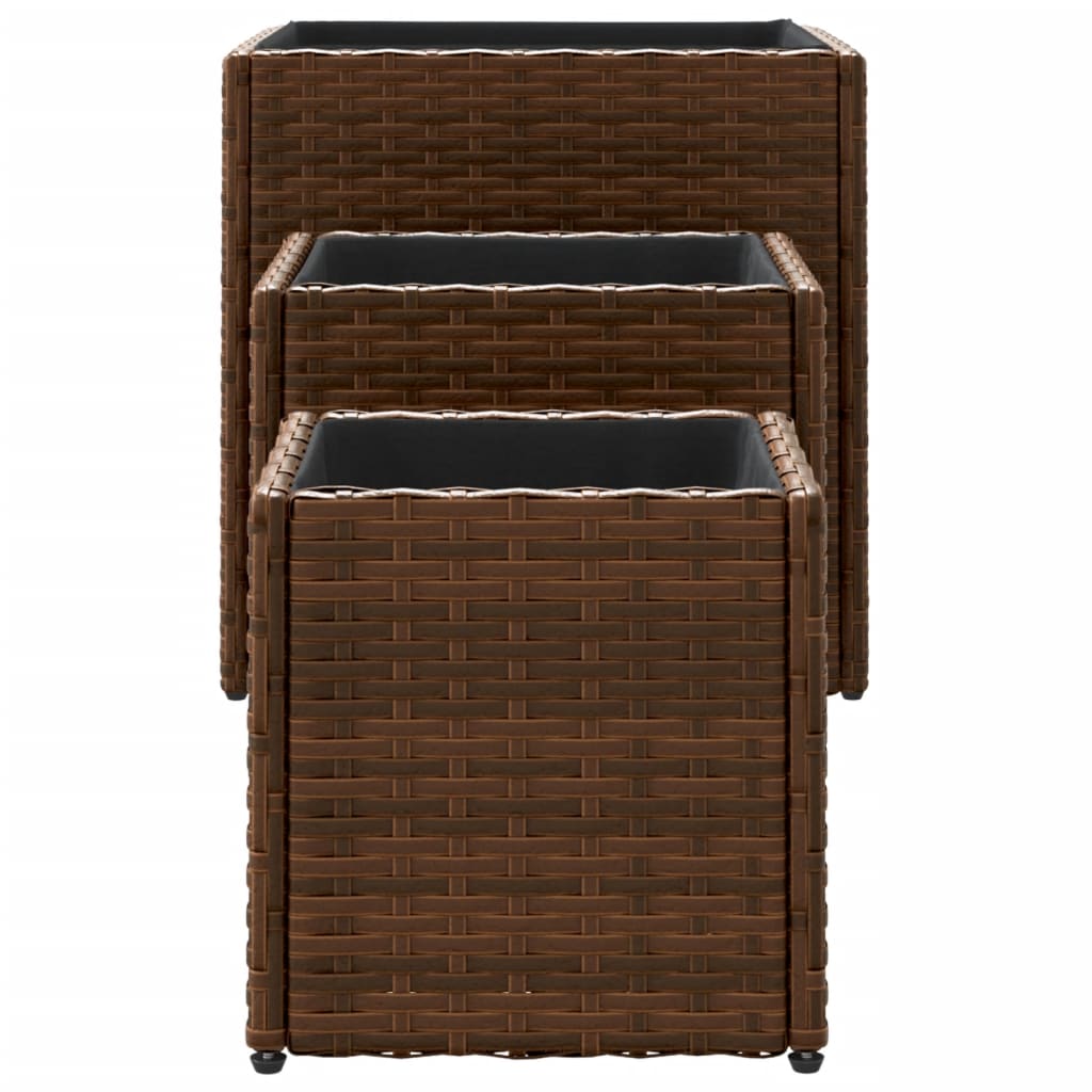 plantekasser 3 stk. polyrattan brun