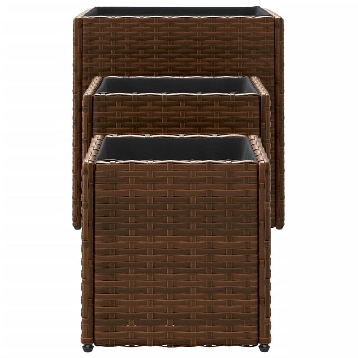 plantekasser 3 stk. polyrattan brun