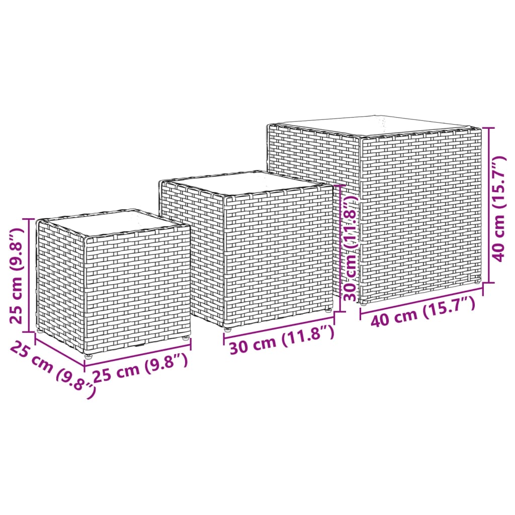 plantekasser 3 stk. polyrattan brun