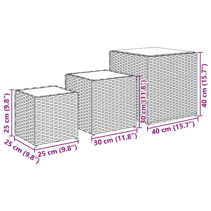 plantekasser 3 stk. polyrattan brun
