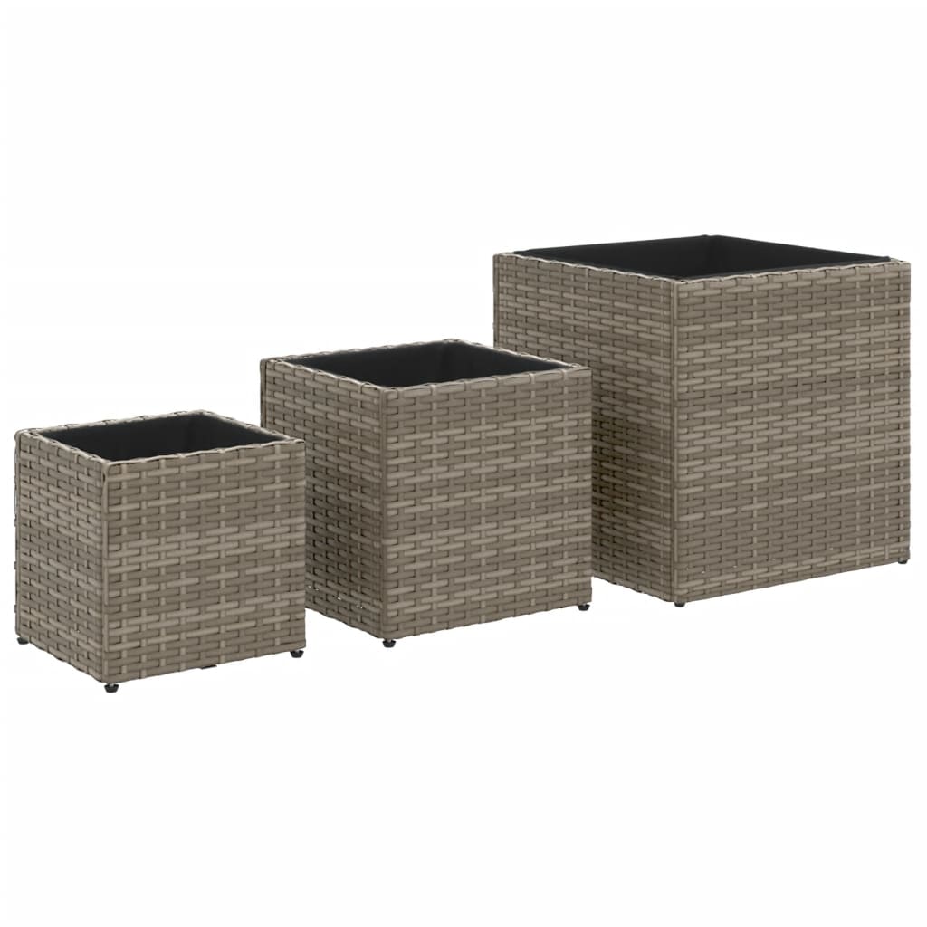 plantekasser 3 stk. polyrattan grå