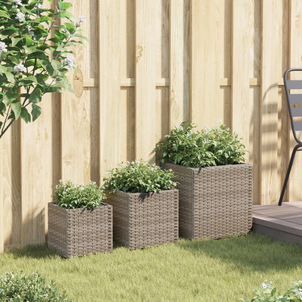 plantekasser 3 stk. polyrattan grå