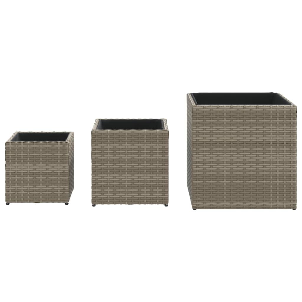 plantekasser 3 stk. polyrattan grå