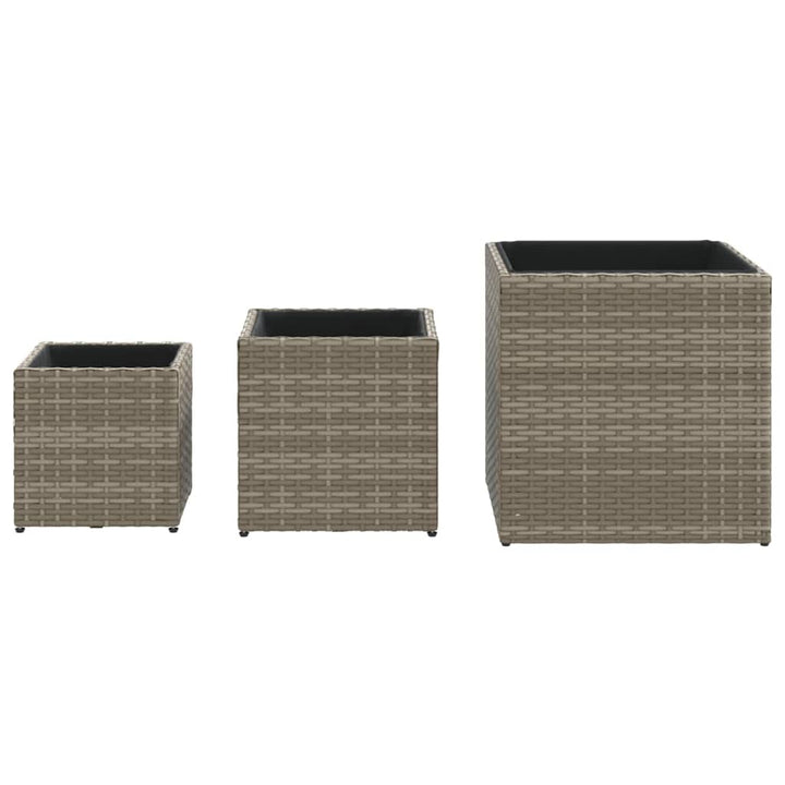 plantekasser 3 stk. polyrattan grå