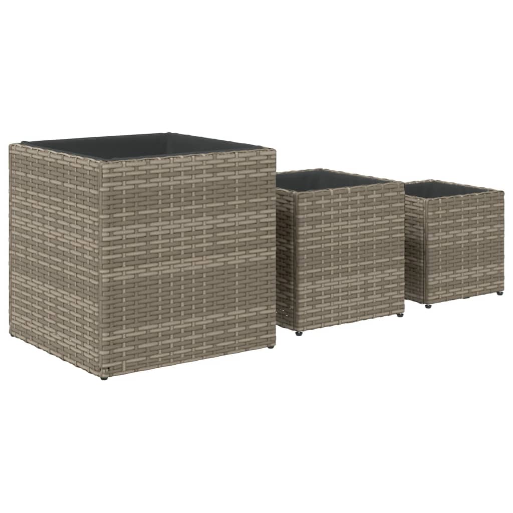 plantekasser 3 stk. polyrattan grå