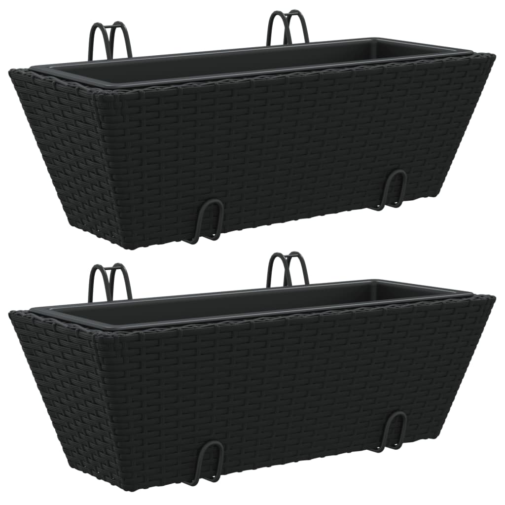 plantekasser med kroge 2 stk. polyrattan sort