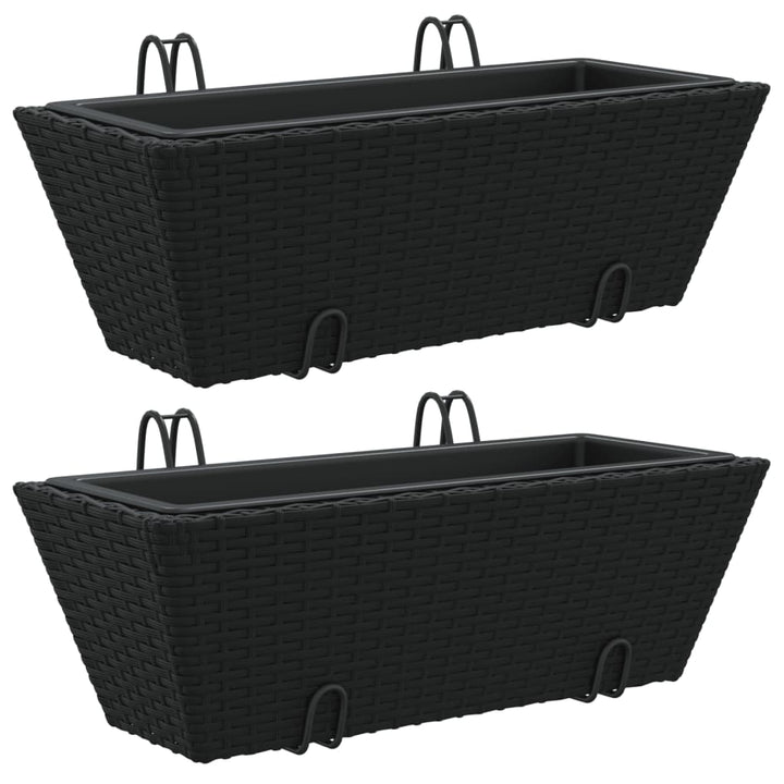 plantekasser med kroge 2 stk. polyrattan sort