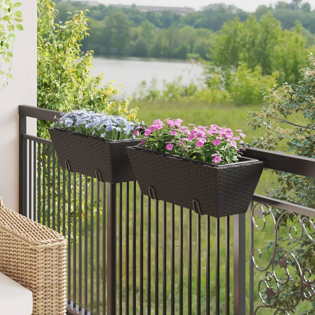 plantekasser med kroge 2 stk. polyrattan sort