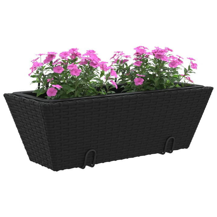 plantekasser med kroge 2 stk. polyrattan sort