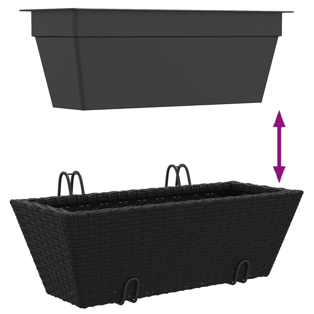 plantekasser med kroge 2 stk. polyrattan sort