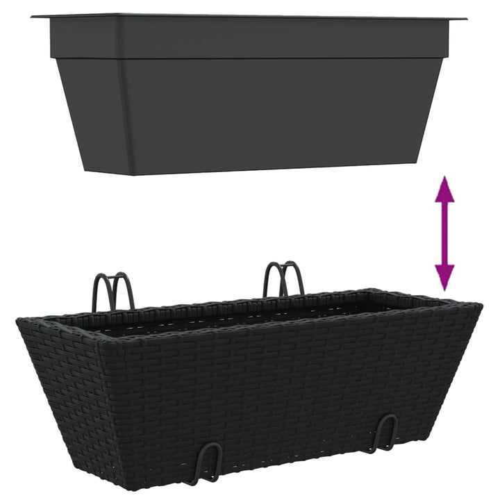 plantekasser med kroge 2 stk. polyrattan sort