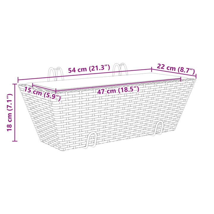 plantekasser med kroge 2 stk. polyrattan sort