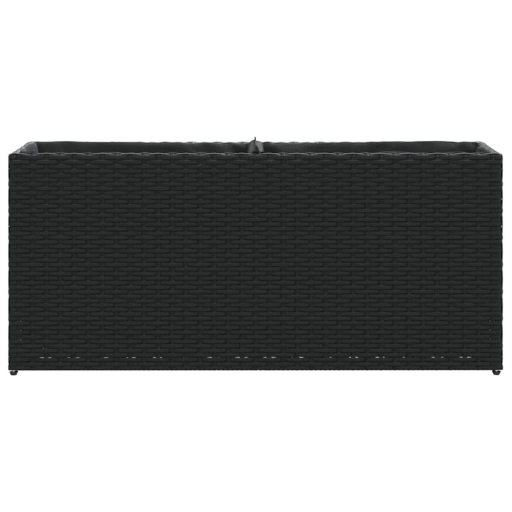 plantekasse med 2 krukker 90x20x40 cm polyrattan sort