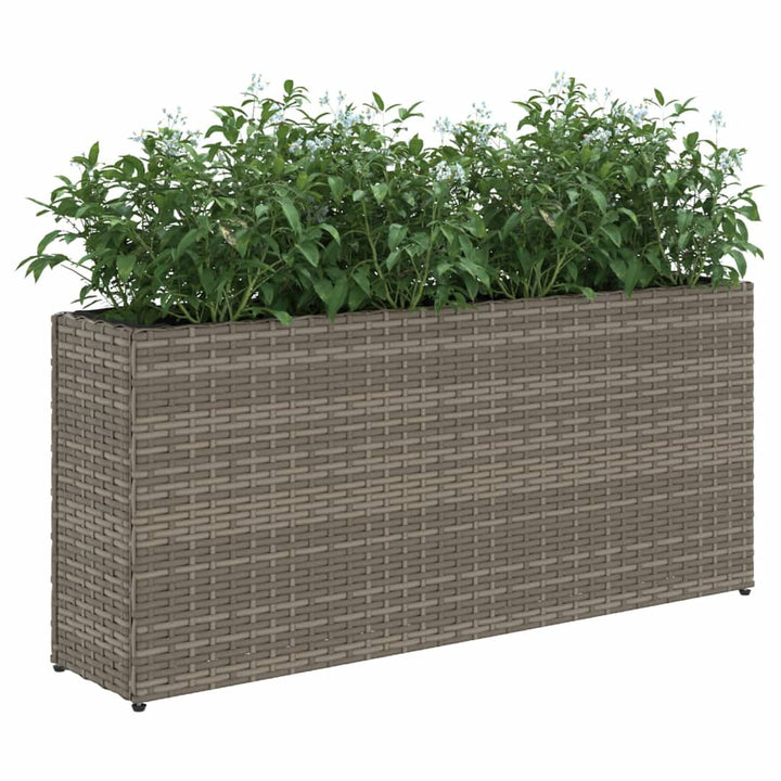 plantekasse med 2 krukker 90x20x40 cm polyrattan brun