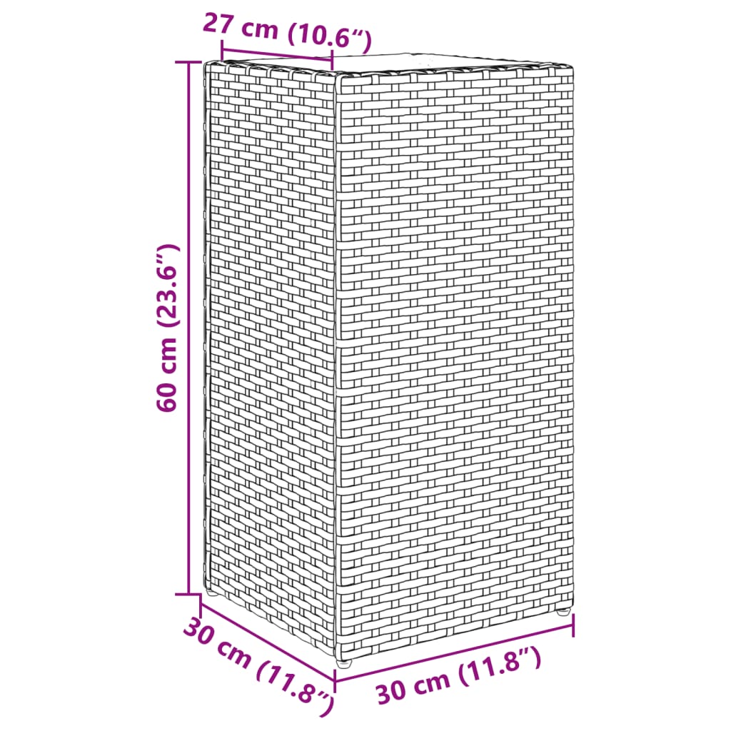 plantekasse 30x30x60 cm polyrattan grå