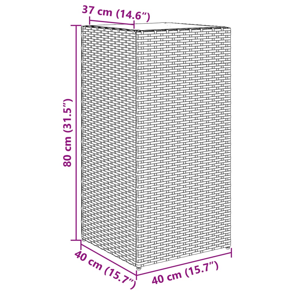 plantekasse 40x40x80 cm polyrattan sort