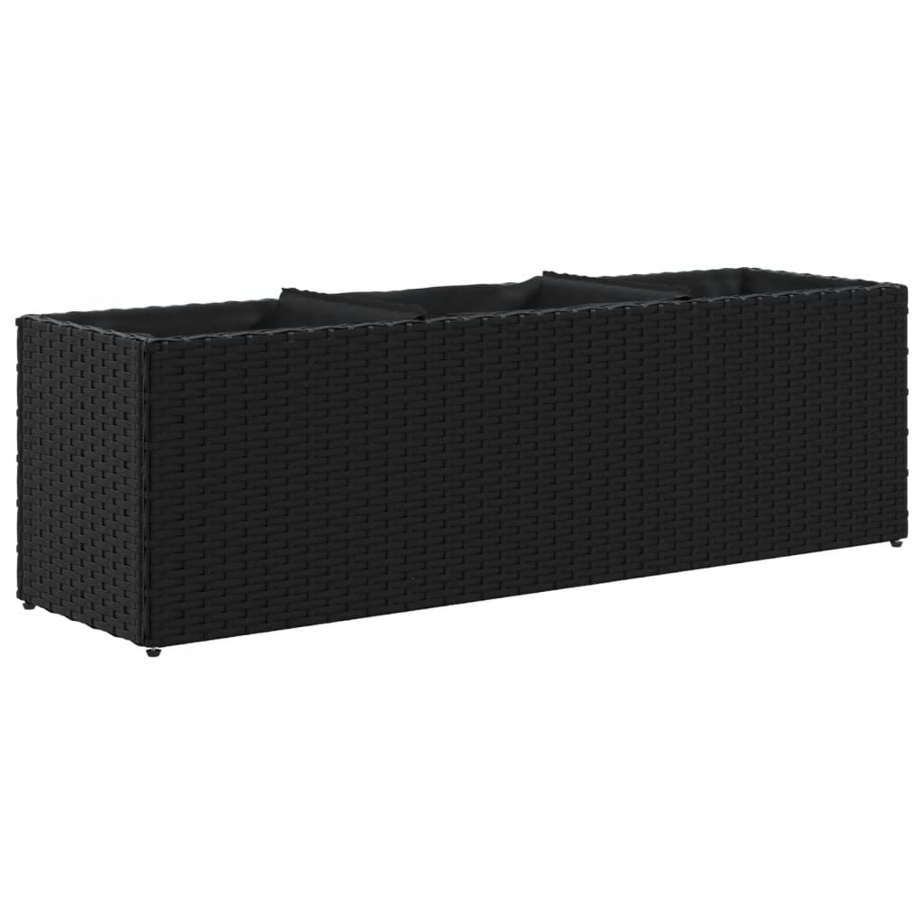 plantekasse med 3 krukker 105x30x32 cm polyrattan sort