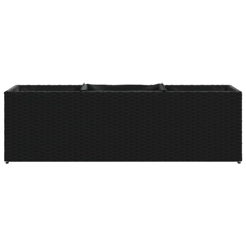 plantekasse med 3 krukker 105x30x32 cm polyrattan sort
