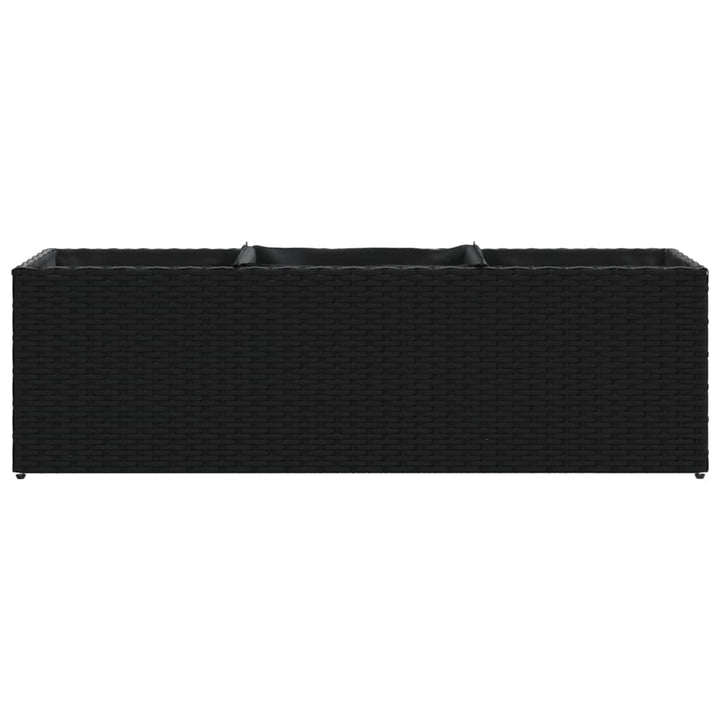 plantekasse med 3 krukker 105x30x32 cm polyrattan sort