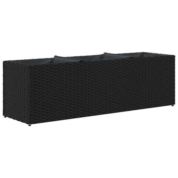 plantekasse med 3 krukker 105x30x32 cm polyrattan sort