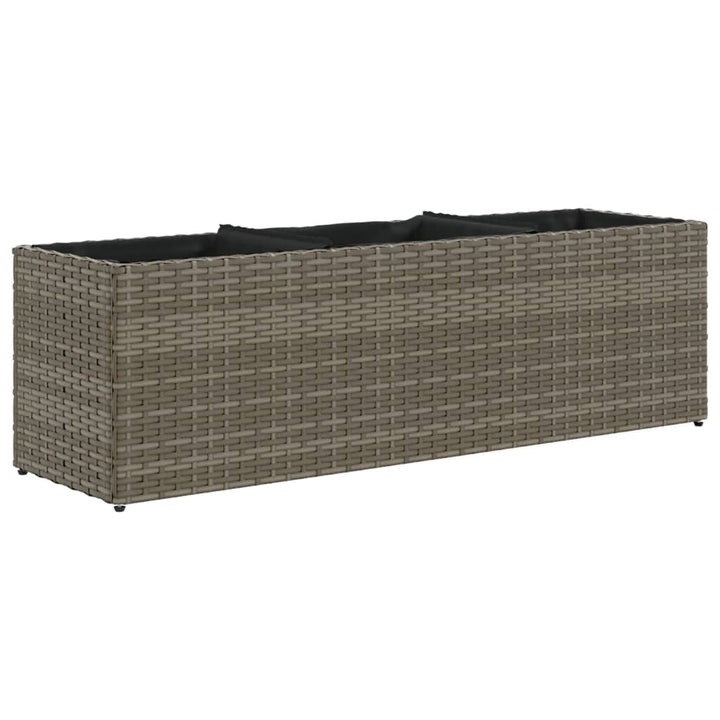 plantekasse med 3 krukker 105x30x32 cm polyrattan grå