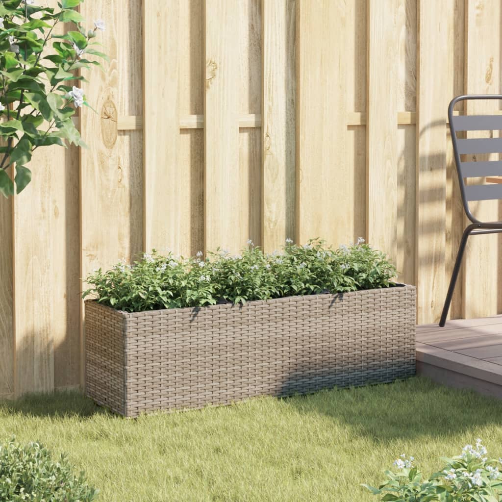 plantekasse med 3 krukker 105x30x32 cm polyrattan grå