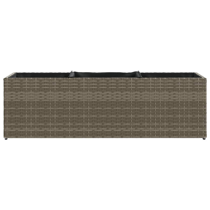 plantekasse med 3 krukker 105x30x32 cm polyrattan grå