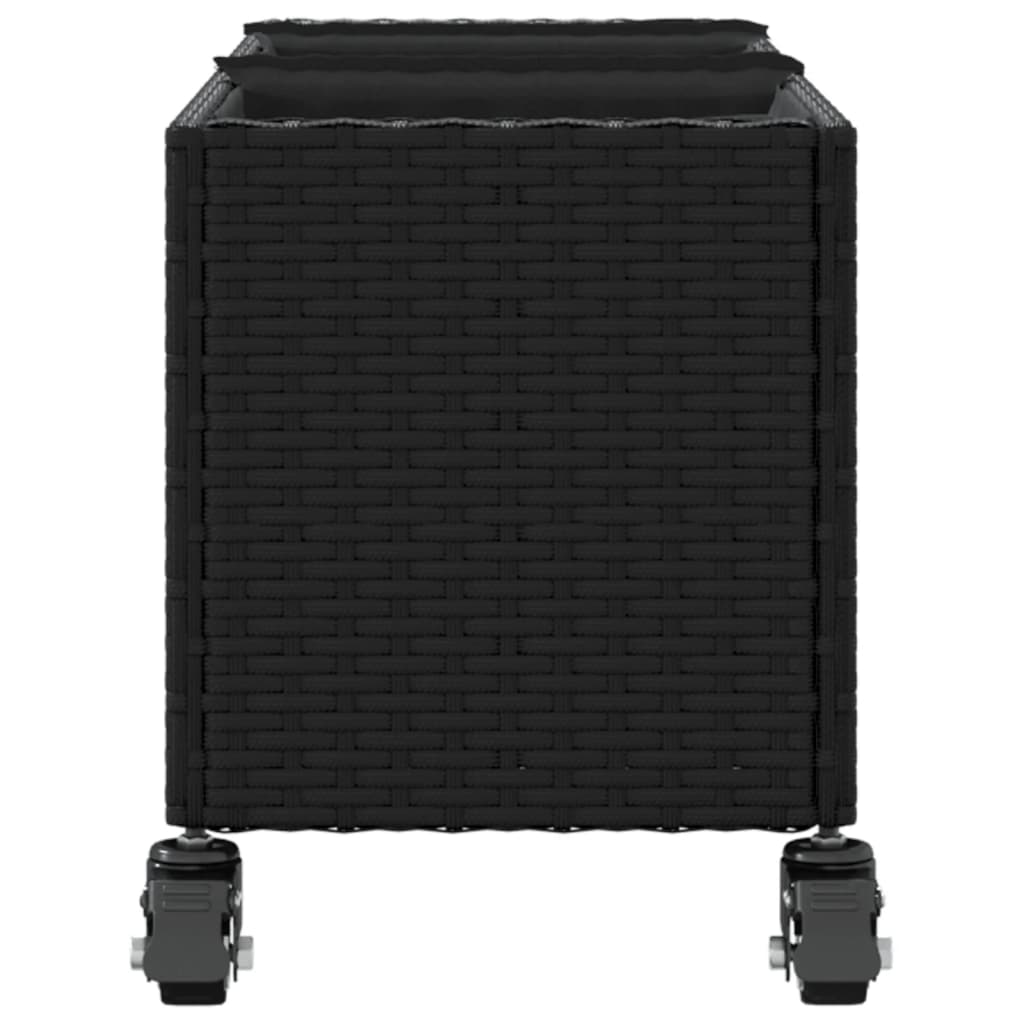 plantekasse med hjul og 3 krukker 107x32x38 cm polyrattan sort