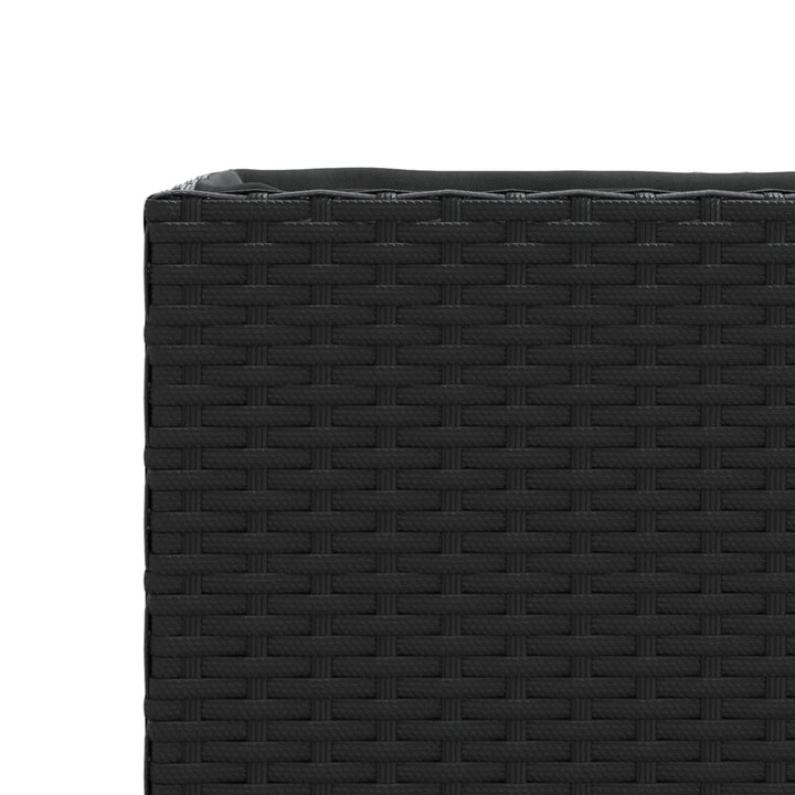 plantekasse med hjul og 3 krukker 107x32x38 cm polyrattan sort