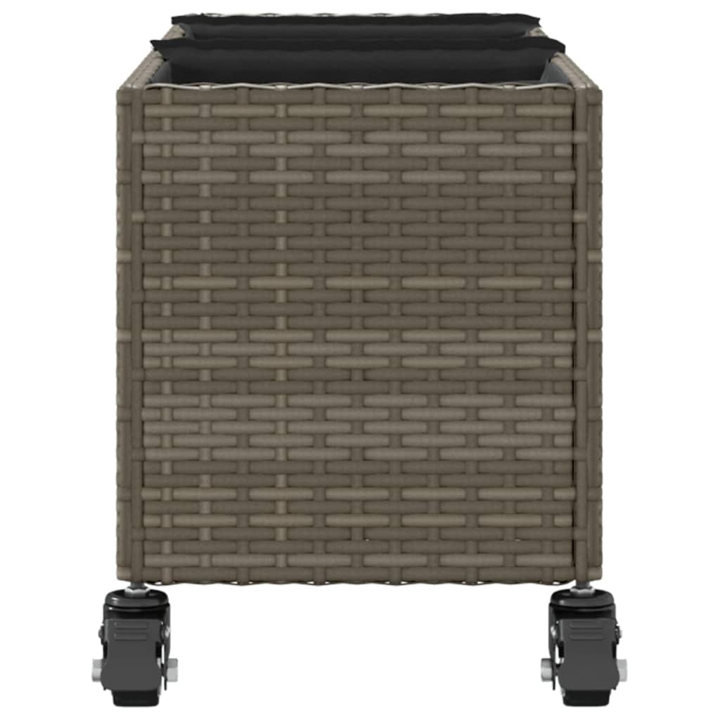 plantekasse med hjul og 3 krukker 107x32x38 cm polyrattan grå