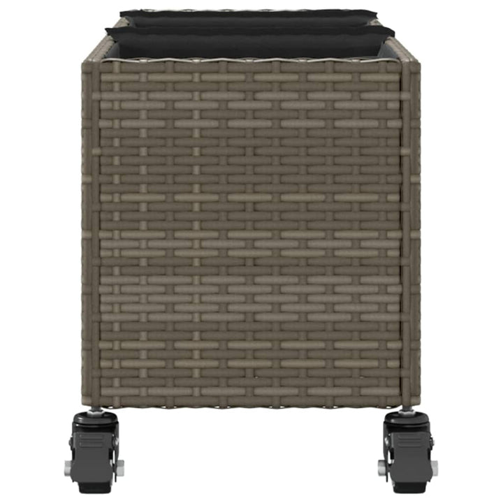 plantekasse med hjul og 3 krukker 107x32x38 cm polyrattan grå
