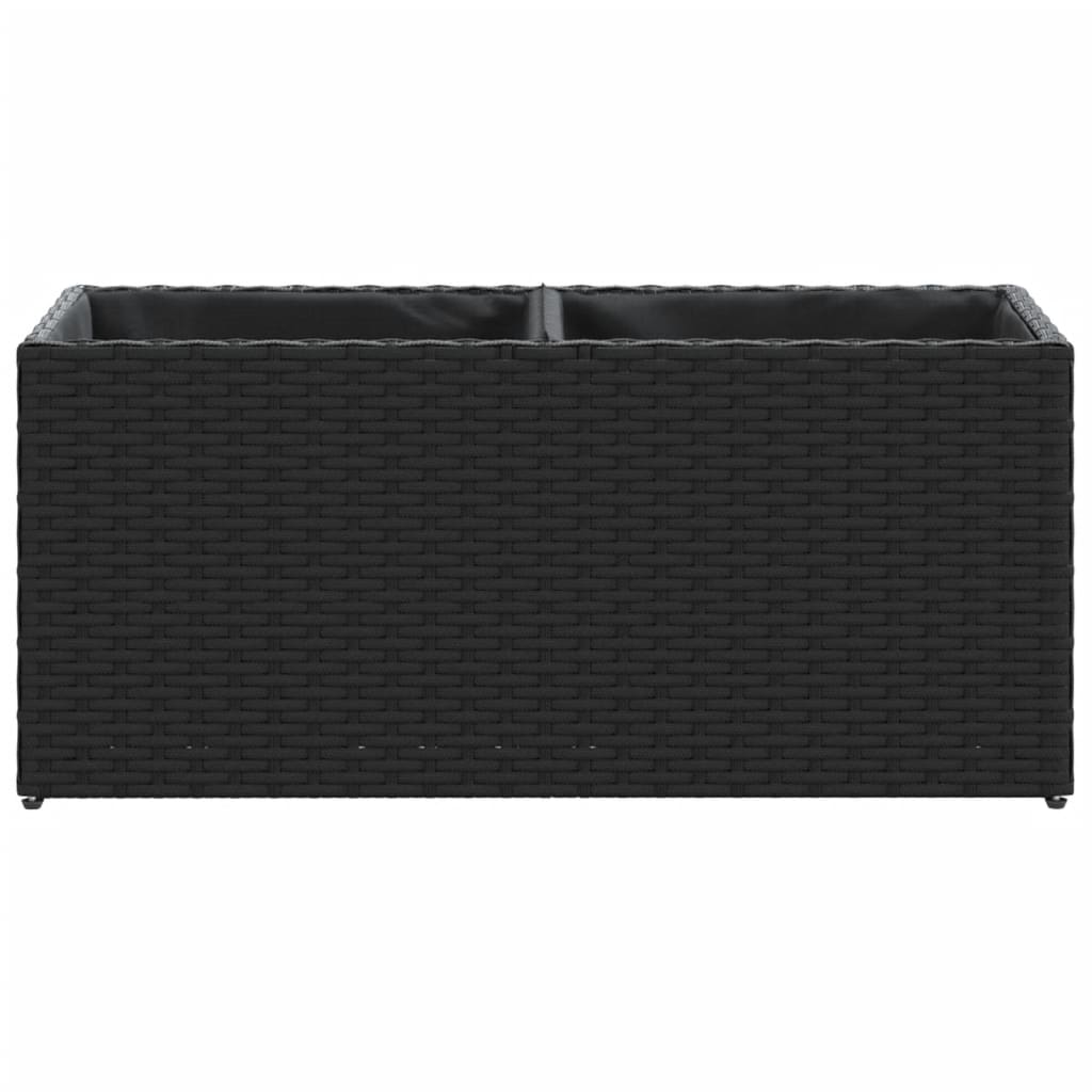 plantekasse med hjul og 2 krukker 72x30x32 cm polyrattan sort