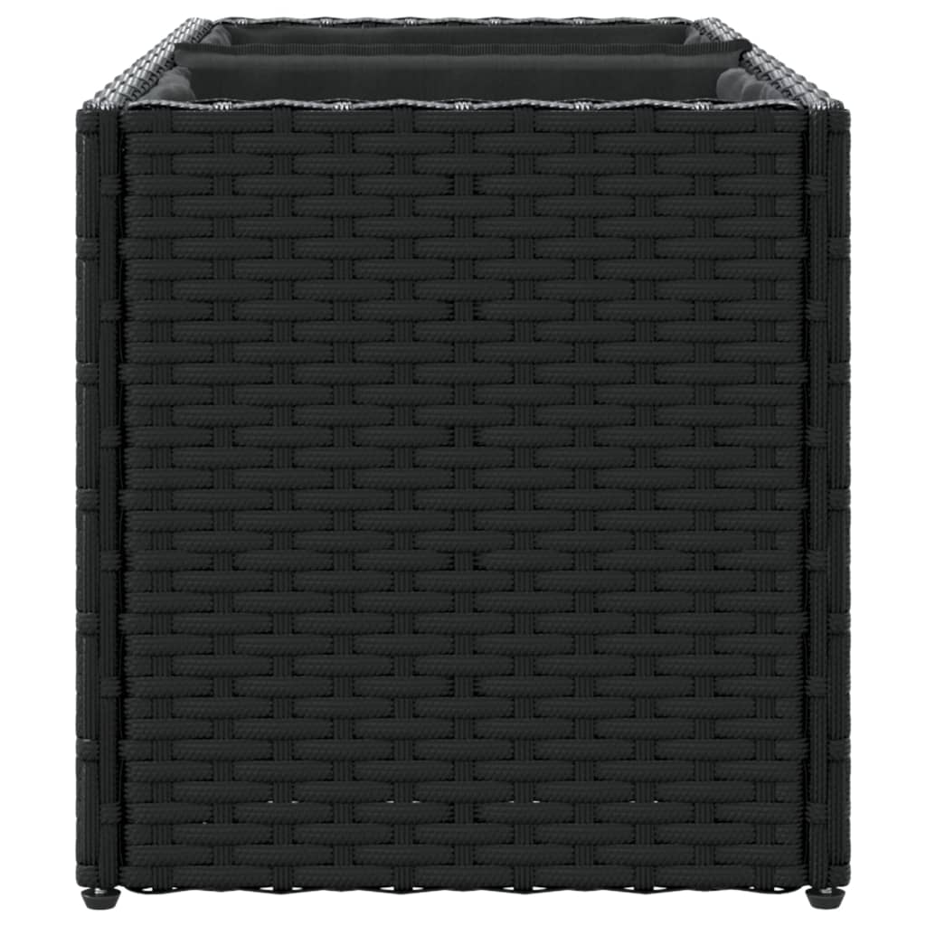 plantekasse med hjul og 2 krukker 72x30x32 cm polyrattan sort