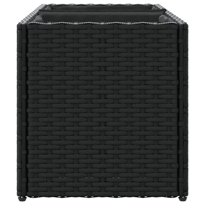 plantekasse med hjul og 2 krukker 72x30x32 cm polyrattan sort