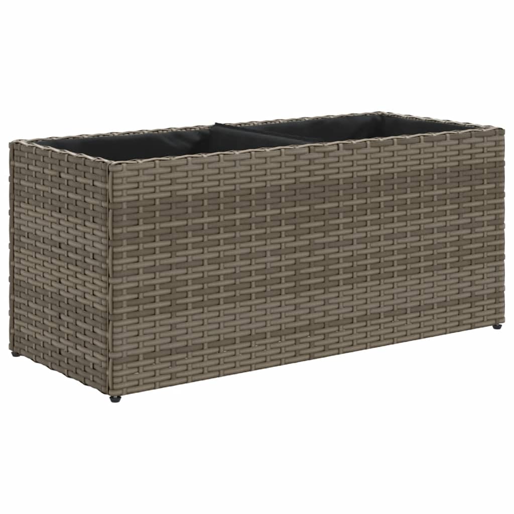 plantekasse med hjul og 2 krukker 72x30x32 cm polyrattan grå